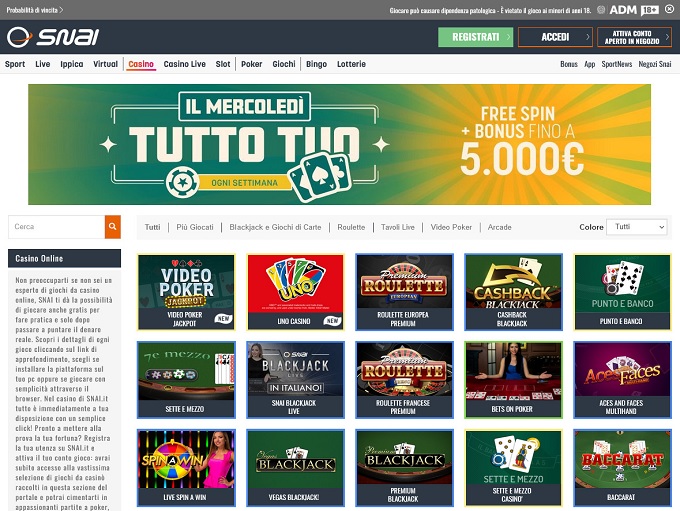 Recensione del Casinò SNAI - Giochi, Bonus, Modalità di pagamento