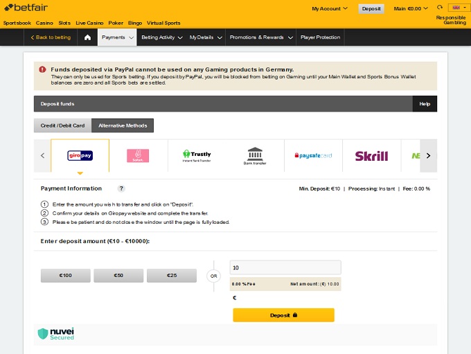 Betfair Casino Bank 