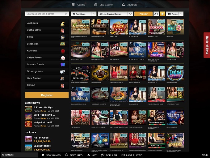 Videoslots.com 10.06.2021. lobby