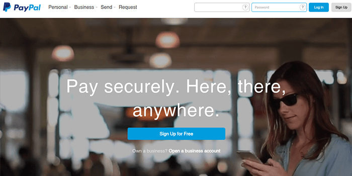 Screenshot of PayPal Home Page