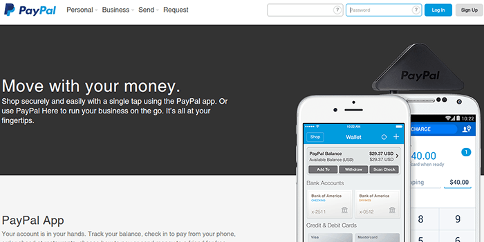 Screenshot of PayPal Mobile Application Page