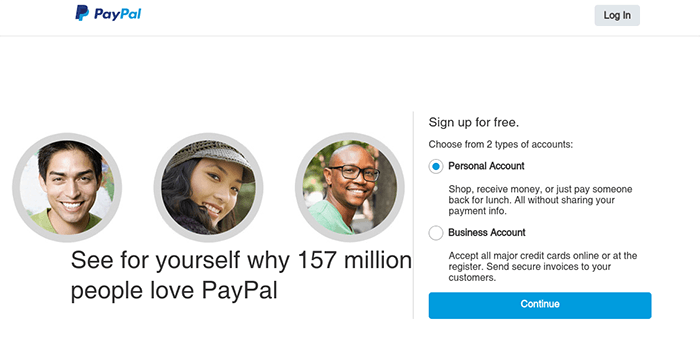 Screenshot of PayPal Registration Page and Steps