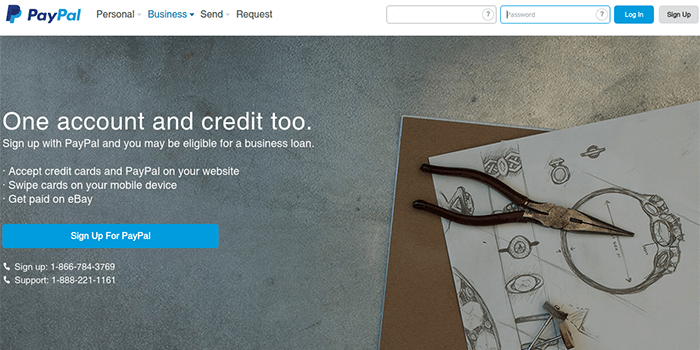 Screenshot of PayPal Business Account Page