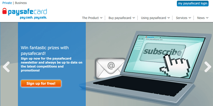 Screenshot of My PaySafeCard promotions page