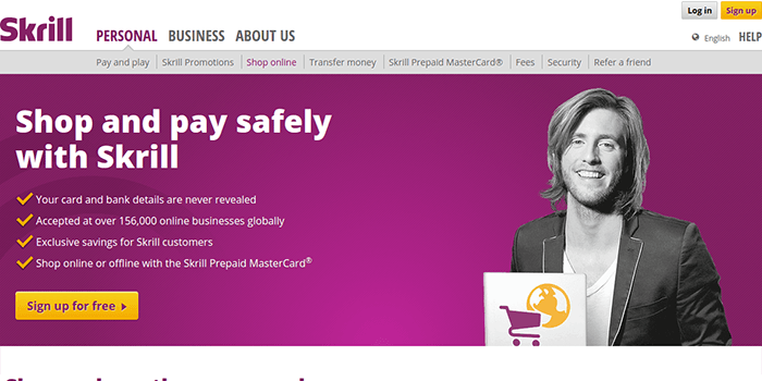 Screenshot of Skrill Online Shopping Page