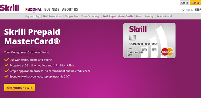 Screenshot of Skrill Prepaid Card information and conditions.