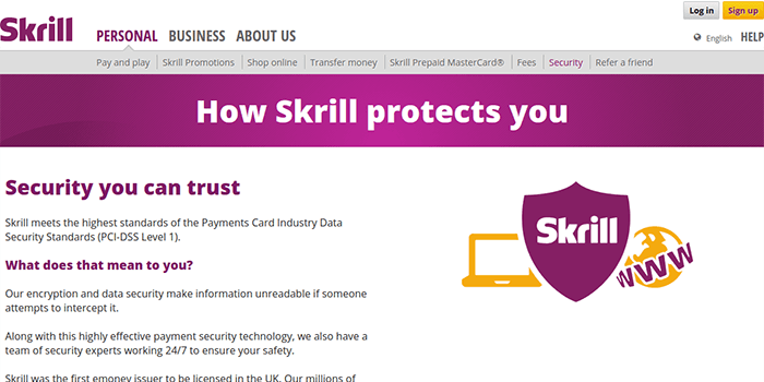 Screenshot of Skrill Security Information Page