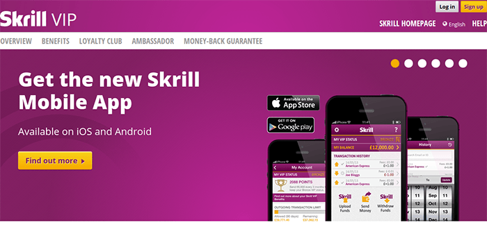 Screenshot of Skrill VIP Account plans and benefits.
