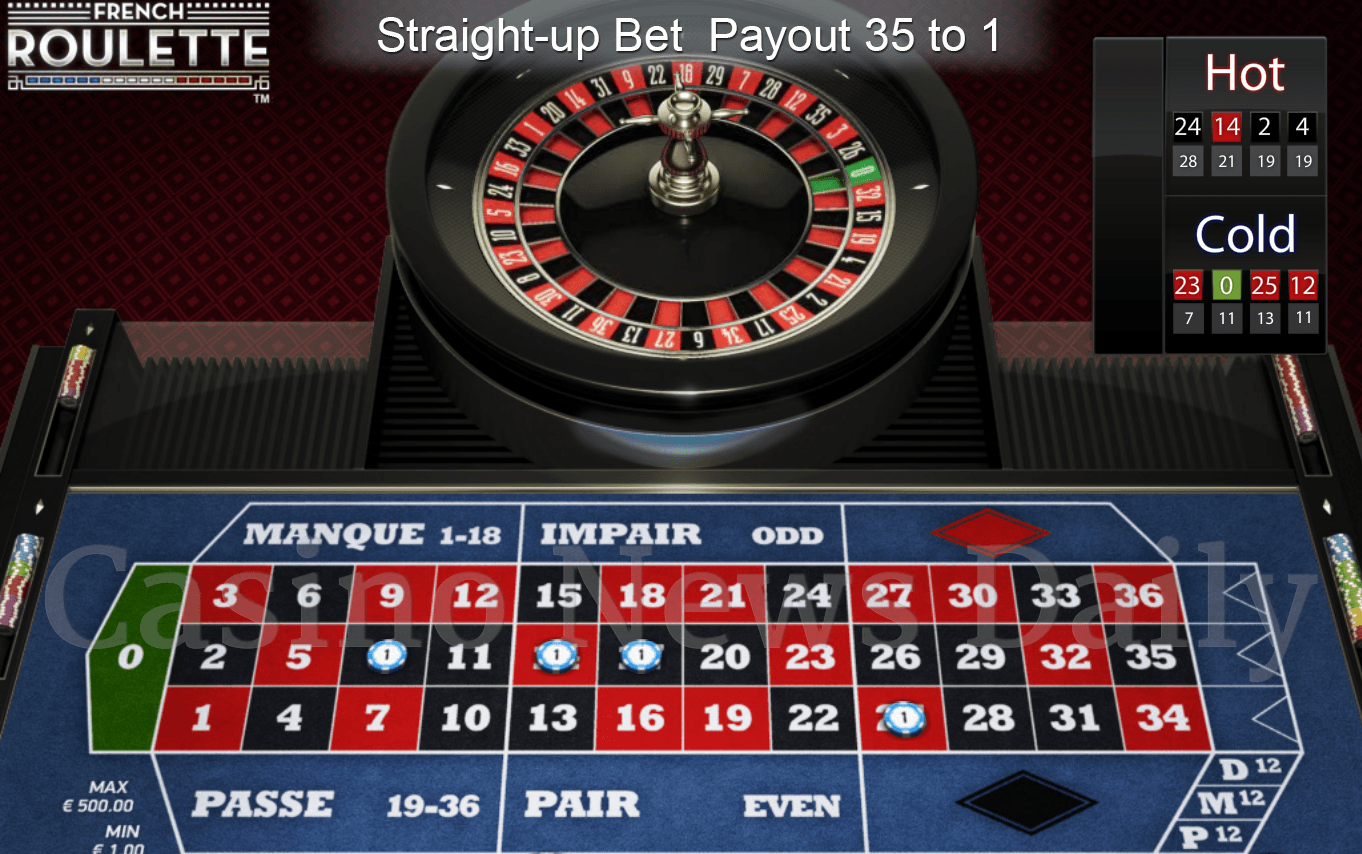 French Roulette Straight Up Bet Payout 35 to 1