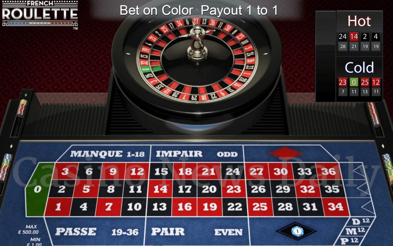 French Roulette Color Bet payout 1 to 1