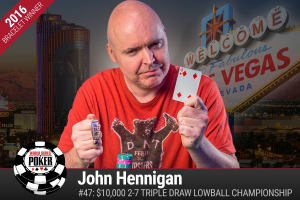 John Hennigan vince il 2016 WSOP $10.000 2-7 Triple Draw Lowball (Limit) Championship