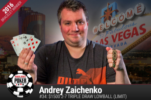 Andrey Zaichenko vince il 2016 WSOP $1.500 Triple Draw Lowball (Limit)